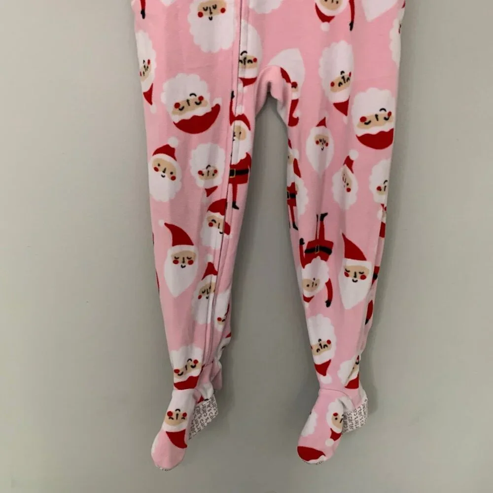 5/$25 Carter's Kids Pink Santa Claus‎ Fleece Footed Pajamas Sleepwear PJs 5T